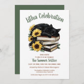 Litha Summer Solstice Sonnenblumen Cat & Books Einladung (Vorne/Hinten)
