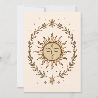 Litha Sun Face Botanical Wreath Celestial Art Karte