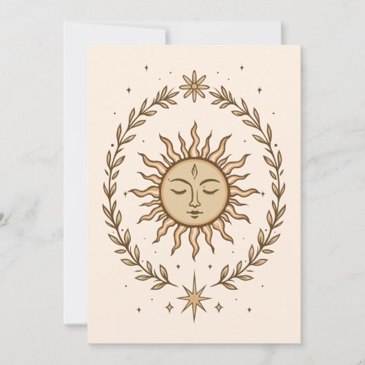Litha Sun Face Botanical Wreath Celestial Art Karte (Vorderseite)