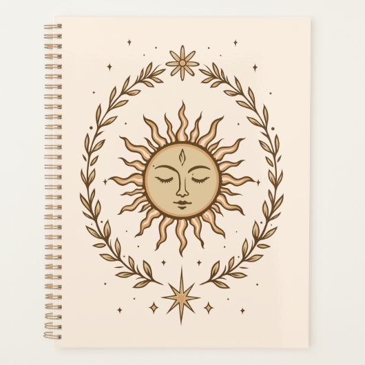Litha Sun Face Botanical Wreath Celestial Art Planer (Vorderseite)
