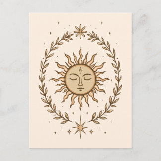 Litha Sun Face Botanical Wreath Celestial Art Postkarte