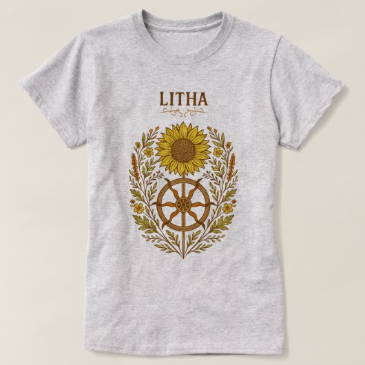 Litha Sunflower Wheel Summer Solstice Celestial T-Shirt (Design vorne)