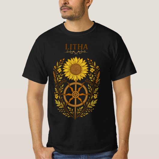Litha Sunflower Wheel Summer Solstice Celestial T-Shirt (Vorderseite)