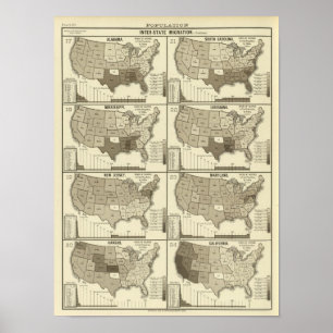 Lithographische Karten der Staaten Poster