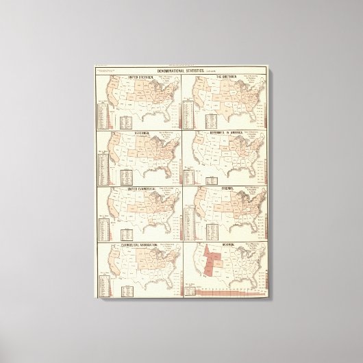 lithographische Karten konfessioneller Statistiken Leinwanddruck (Vorderseite)