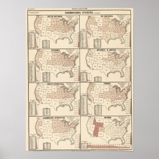 lithographische Karten konfessioneller Statistiken Poster (Vorne)