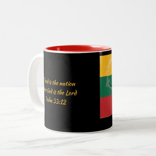 LITHUANIA FLAG MAP-Skript, auf die Schwarz zugesch Zweifarbige Tasse (Vorderseite Links)