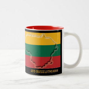 LITHUANIA FLAG MAP-Skript, auf die Schwarz zugesch Zweifarbige Tasse
