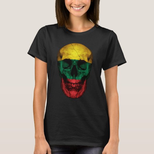 Lithuania Flag Skull Lithuanian Roots Proud Patrio T-Shirt (Vorderseite)