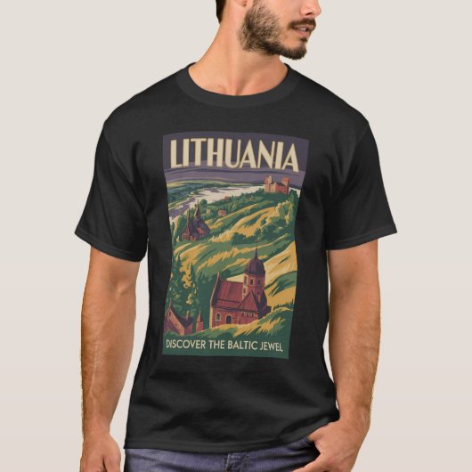 Lithuania Landscape Illustration Travel Art Retro T-Shirt (Vorderseite)