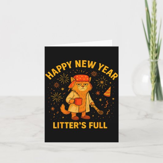 Litter’s Full Funny Cat Lovers Happy New Year Karte (Vorderseite)