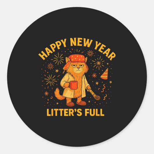 Litter’s Full Funny Cat Lovers Happy New Year Runder Aufkleber (Vorderseite)