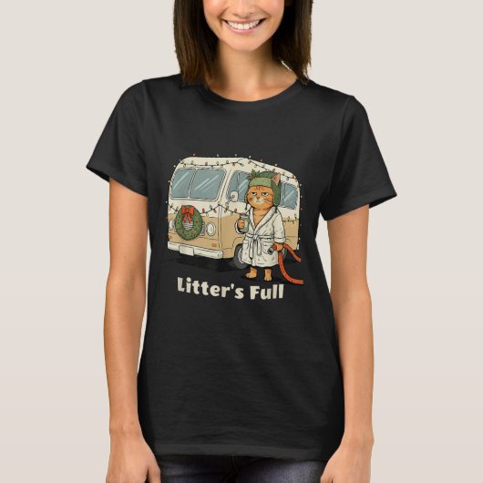 Litter's Full Christmas Cat, Funny Christmas Kitty T-Shirt (Vorderseite)