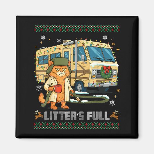 Litter's Full Funny Silly Cat Holding Coffee Meme  Magnet (Vorne)