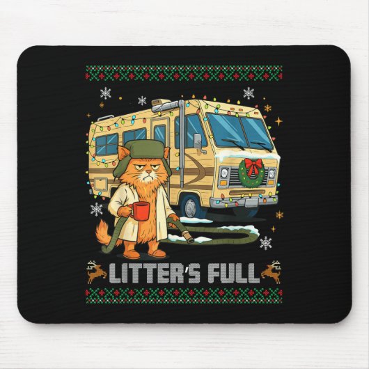 Litter's Full Funny Silly Cat Holding Coffee Meme  Mousepad (Vorne)