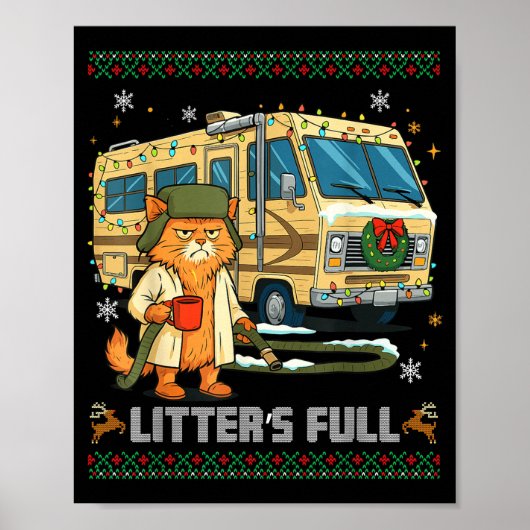 Litter's Full Funny Silly Cat Holding Coffee Meme  Poster (Vorne)