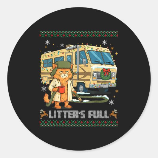 Litter's Full Funny Silly Cat Holding Coffee Meme Runder Aufkleber (Vorderseite)
