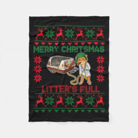Litter's Full Merry Christmas Funny Cat Lover Ugly Fleecedecke (Vorderseite)