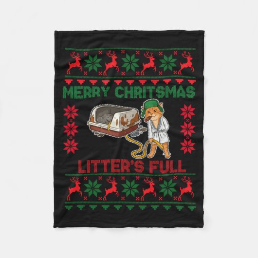 Litter's Full Merry Christmas Funny Cat Lover Ugly Fleecedecke (Vorderseite)