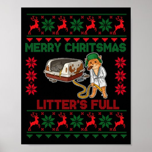 Litter's Full Merry Christmas Funny Cat Lover Ugly Poster (Vorne)