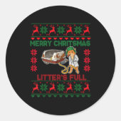 Litter's Full Merry Christmas Funny Cat Lover Ugly Runder Aufkleber (Vorderseite)