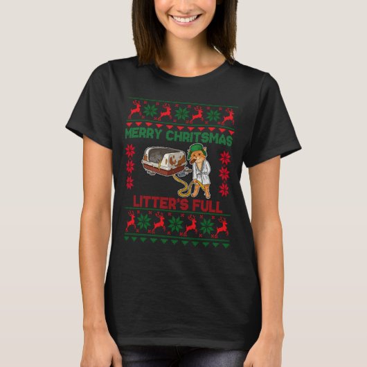 Litter's Full Merry Christmas Funny Cat Lover Ugly T-Shirt (Vorderseite)