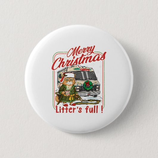 Litter's Full Merry Christmas Funny Cat Lovers Hol Button (Vorderseite)
