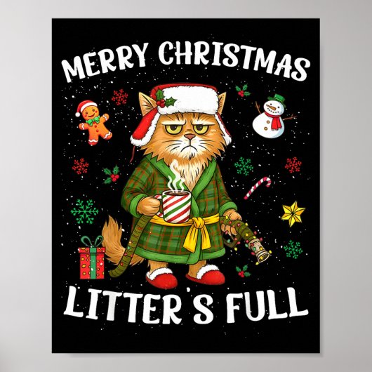 Litter's Full Merry Christmas Funny Cat Lovers Hol Poster (Vorne)