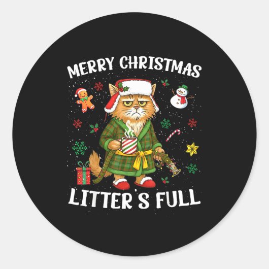 Litter's Full Merry Christmas Funny Cat Lovers Hol Runder Aufkleber (Vorderseite)