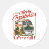 Litter's Full Merry Christmas Funny Cat Lovers Hol Runder Aufkleber (Vorderseite)