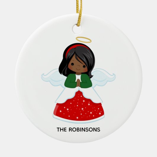 Little African American Girl Christmas Angel Keramik Ornament (Vorne)