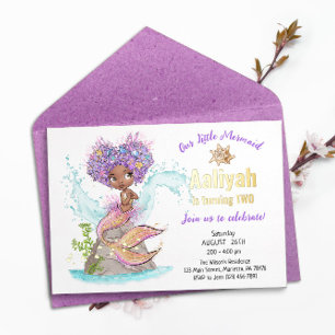 Little Afroamerican Mermaid Birthday Real Foil Inv Folieneinladung