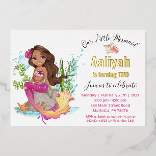 Little Afroamerican Mermaid Birthday Real Foil Inv Folieneinladung