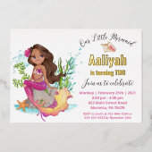 Little Afroamerican Mermaid Birthday Real Foil Inv Folieneinladung (Vorderseite)