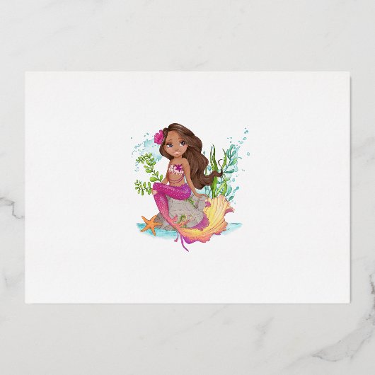 Little Afroamerican Mermaid Birthday Real Foil Inv Folieneinladung (Rückseite)