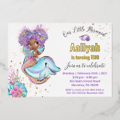 Little Afroamerican Mermaid Birthday Real Folieneinladung (Vorderseite)
