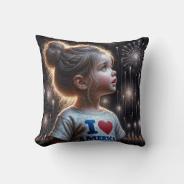 Little American Girl Watching Fireworks Kissen