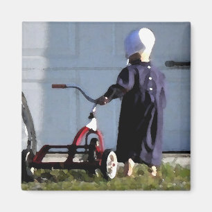 Little Amish Girl mit ihrer Trike-Watercolor Magnet