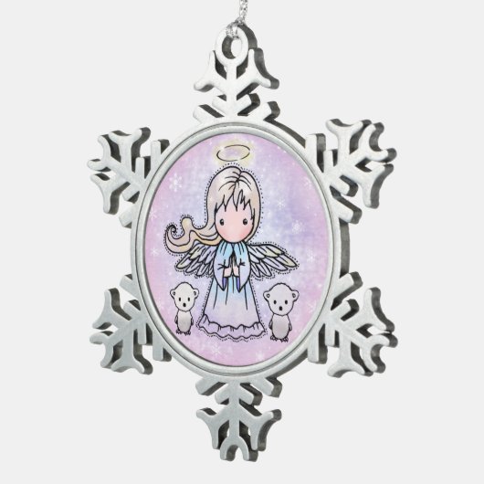 Little Angel and Polar Bears Schneeflocken Zinn-Ornament (Rechts)