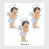 Little Angel Baby Boy Light Blue Silver Wings Halo Aufkleber (Blatt)
