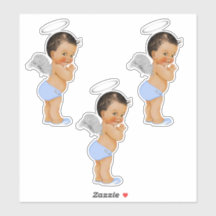 Little Angel Baby Boy Light Blue Silver Wings Halo