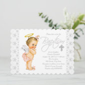 Little Angel Baby Girl Baptisse Einladung (Stehend Vorderseite)