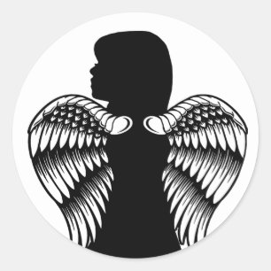 Little Angel Girl Child Silhouette Fantasiekunst Runder Aufkleber
