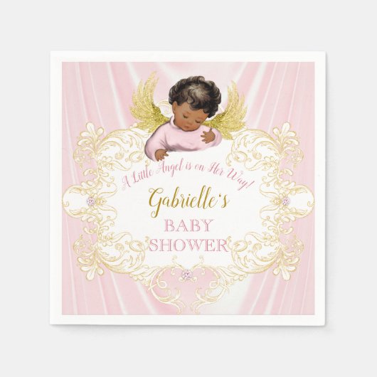 Little Angel Pink Gold Girl Afroamerikaner Serviette (Vorderseite)