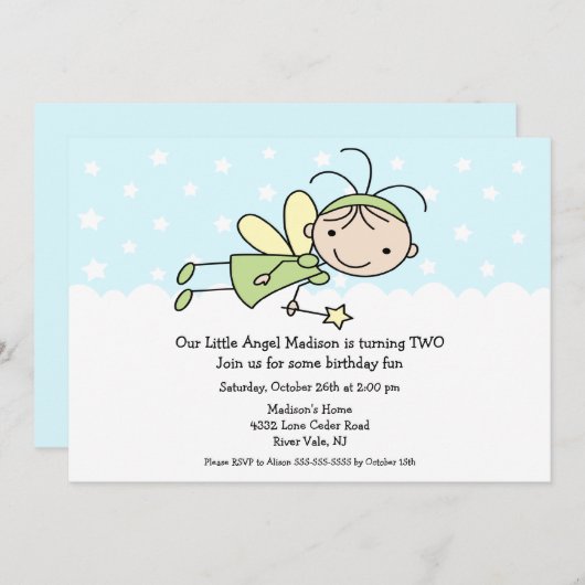 Little Angel Strichmännchen Geburtstag Einladung (Vorne/Hinten)