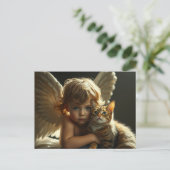 little angel with his cat postkarte (Stehend Vorderseite)