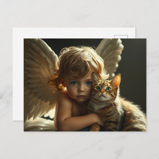 little angel with his cat postkarte (Vorne/Hinten)