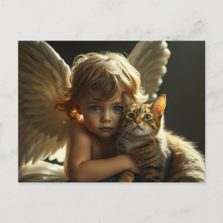 little angel with his cat postkarte