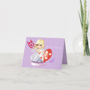 Little AngelGirl Holding Heart Valentine Note Card Feiertagskarte