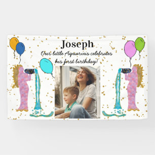 Little Aquarius 1. Geburtstag Gold Flake & Balloon Banner